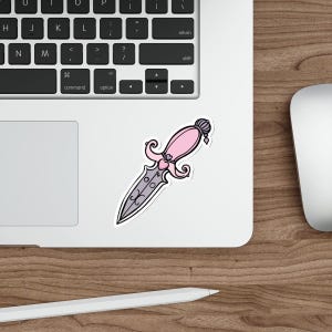 ADESIVO IMPERMEABILE Adesivo rosa a forma di pugnale con cartoni animati – Adesivo in vinile impermeabile carino e tagliente / Adesivo kawaii con coltello per laptop, album di ritagli