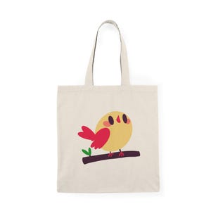 Bolso de mano con dibujo de pájaro en rama / Bolso ecológico de algodón natural / Regalo divertido para amantes de las aves / Bolso de compras con animales en tonos pastel / Bolso ligero y sostenible