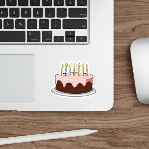WATERPROOF Birthday Cake Sticker | Waterproof Vinyl Decal | Handmade Cute Birthday Gift Idea for Scrapbooks, Laptops, Journals