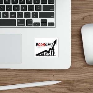 WATERPROOF E-CON-omy Sticker – Waterproof Satirical Vinyl Decal | Funny Political Graph Sticker for Laptop, Journal, Scrapbook, Bottle