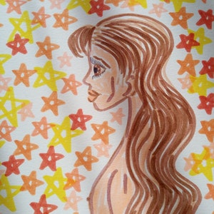 Dessin Aquarelle Fille étoilée : Art céleste A4