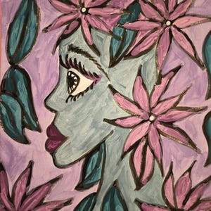 An original painting of a siren, a beautiful creature of the sea... Imaginative, naive piece of art.