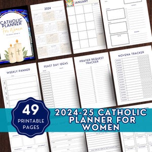 Katholischer Frauenplaner Printable, 2025 Planer für Frauen, Novenentracker, Ziele, Monatsplaner, Gebetsanfragen, Instant Download
