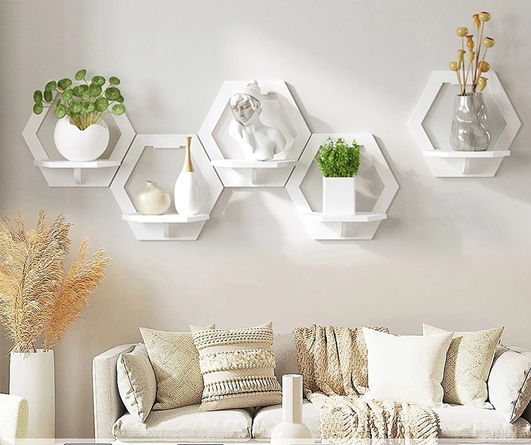 3pcs Modern Hexagon Wall Shelves Nodrill Bedside Display & Etsy
