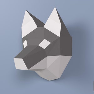 Wolf head papercraft PDF template, digital files for papercraft 3d origami sculpture, do it yourself, diy,mid century modern, wall art