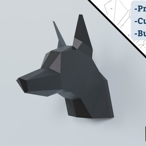 Doberman Head Papercraft, Origami Template - Printable PDF Puzzle for DIY Home Decor - 3D Puzzle, Modern Animal Art and Home Decor