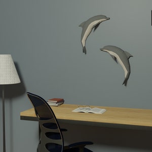 Plantilla PDF de Papercraft Dolphin (2 delfines), archivos digitales para escultura de origami de papel 3d, hágalo usted mismo, bricolaje, decoración del hogar, arte de pared