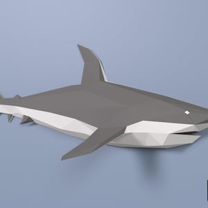 DIY 3D Papercraft Shark Decor Facing Right, Printable Origami Animal Sculpture PDF Template,Do it yourself, Wall Art, Home Decor,Table Decor