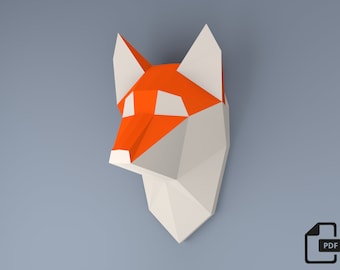 DIY 3D Papercraft Fox Head, Printable Origami Animal Sculpture PDF Template,Do it yourself, Wall Art,Home Decor, Instant Digital Download