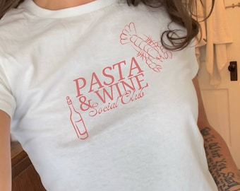 Pasta Lover Shirt, Y2k Baby Tee, Italian Girl Summer, Pasta and Wine Club, Farmers Market TShirt, 90s Crop Top, Coastal Grandma Aesthetic