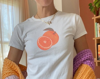 Orange Baby Tee, Vintage Fruit Shirt, Y2k Baby Tee, Farmers Market Top, Summer Harvest Shirt, Milkmaid Aesthetic, Graphic Tee, 2000s Fashion