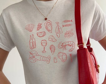 Baby Tee Y2k, Italian Girl Summer, Girl Dinner Shirt, Oysters, Coastal Granddaughter, Girlhood Scrapbook Top, Tomato Girl, Seafood Clothes