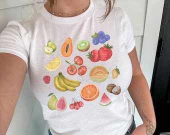 Vintage Fruit Collage Top, Y2k Baby Tee, Girlhood Scrapbook Aesthetic Shirt, Fruit Graphic Tees, Fig Shirt, Farmers Market Tops, 90s Fashion