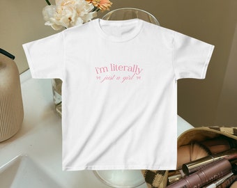 I'm Literally Just A Girl, Y2k Baby Tee, Coquette Top, Pink Bow Tee, Y2k Clothing, Balletcore, Soft Girl Aesthetic, 90's Crop Top