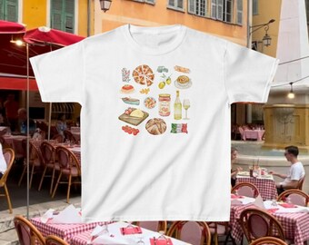 Baby Tee Y2k, Italian Girl Summer Clothes, Downtown Girl Aesthetic, Pasta Collage Tee, Spaghetti Top, Girlhood Scrapbook Shirt, Tomato Girl