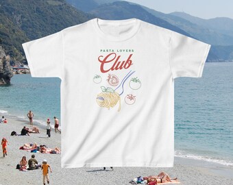 Pasta Lovers Club, Y2k Baby Tee, Spaghetti Shirt, Italian Girl Summer, Farmers Market TShirt, 90s Crop Top, Coastal Grandma Aesthetic, 90s