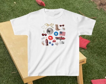 Fourth of July Baby Tee, Y2k Baby Tee, Vintage Collage Shirt, Independence Day Crop Top, Scrapbook Aesthetic Tshirt, Americana Top, 90s Top