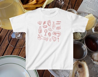 Y2k Baby Tee, Italy Top, Seafood Clothes, Pasta Doodle Tee, Oyster, Coastal Granddaughter, Girlhood Collage TShirt, Tomato Girl, Italian Tee