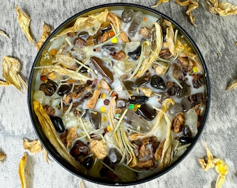 Vela de soja Fortuna's Light: citrino, cuarzo ahumado y hierbas para la buena suerte