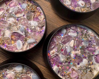 Intuition Soy Candle: Amethyst, Labradorite & Mugwort - Third Eye Ritual