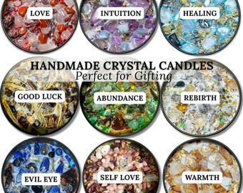 Manifestation Candle Gift Set: 8oz Soy Wax, Crystals & Herbs, Full Moon Charged