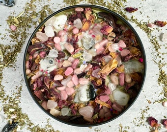 Self Serenity Soy Wax Candle: Rose Quartz, Rhodonite & Herbs
