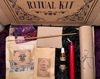 Beginner Witchcraft Ritual Kit: Crystals, Herbs, Candle - Intention Setting