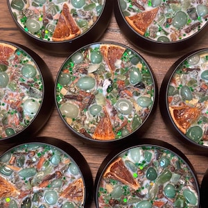 Prosperity Candle – Soy Wax Crystal Candle for Manifestation, Wealth, Abundance, Money Magic Rituals with Citrine Jade Pyrite Crystals, Luck