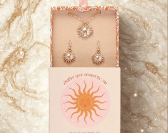 Golden Sun Jewelry Set: Stainless Steel Pendant and Earrings