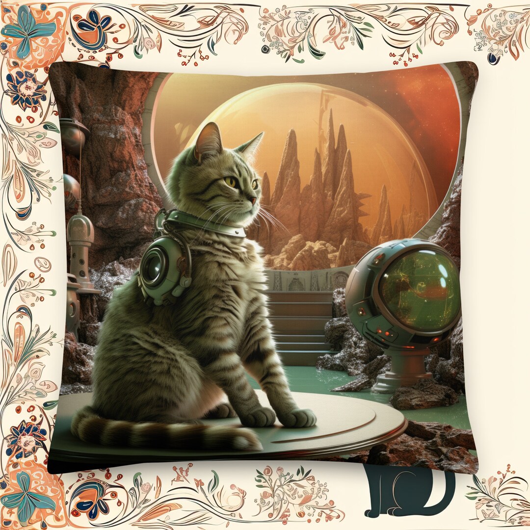 Retro Sci-fi Cat Cushion: Alien Planet & Classic Sci-fi - Etsy