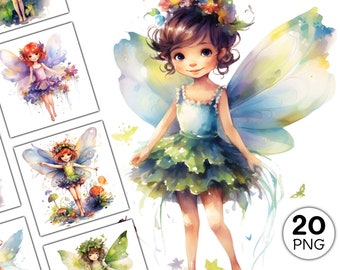 20 PNG Watercolor Garden Fairy Clipart, Fairy PNG Bundle, fairy tale graphics, Floral Little Fairies Fairyland Clip art, Scrapbooking