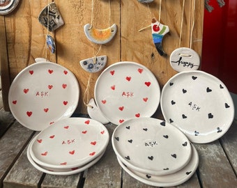 Love-Infused Handcrafted Ceramic Plates , small hearts