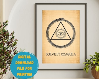 Arte de pared con cita de alquimia, póster místico hermético, símbolo Solve Et Coagula, lema alquímico, declaración espiritual, sello, DESCARGA DIGITAL IMPRIMIBLE