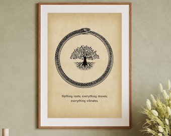 Arte mural del árbol de la vida Principio hermético de vibración Póster espiritual místico de Ouroboros Sabiduría antigua Alquimia DESCARGA DIGITAL IMPRIMIBLE