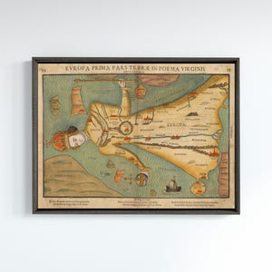 Anthropomorfische Karte Europas 1580 Wandkunst Vintage Antik Historisches 16.Jahrhundert Kartographie Alte Illustration DRUCKBARE DIGITALER DOWNLOAD