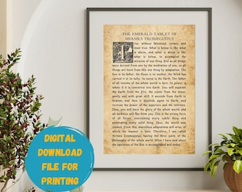 The Emerald Tablet of Hermes Trismegistus  Printable Wall Art Tabula Smaragdina Hermetic Spiritual Poster Alchemy Picture Digital Download
