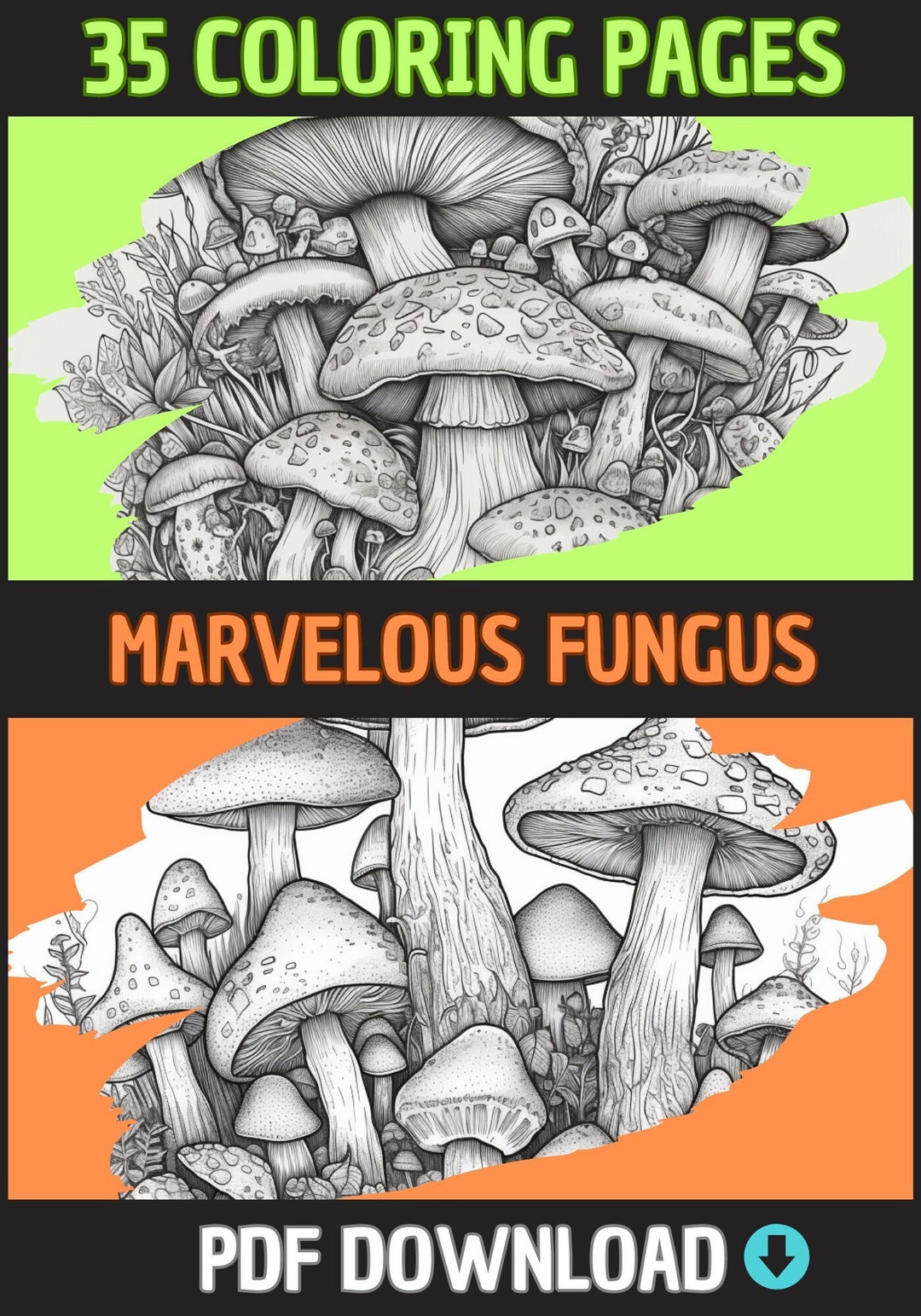 Marvelous Fungus Coloring Pages : 35 Pages Adult Coloring Book - Etsy