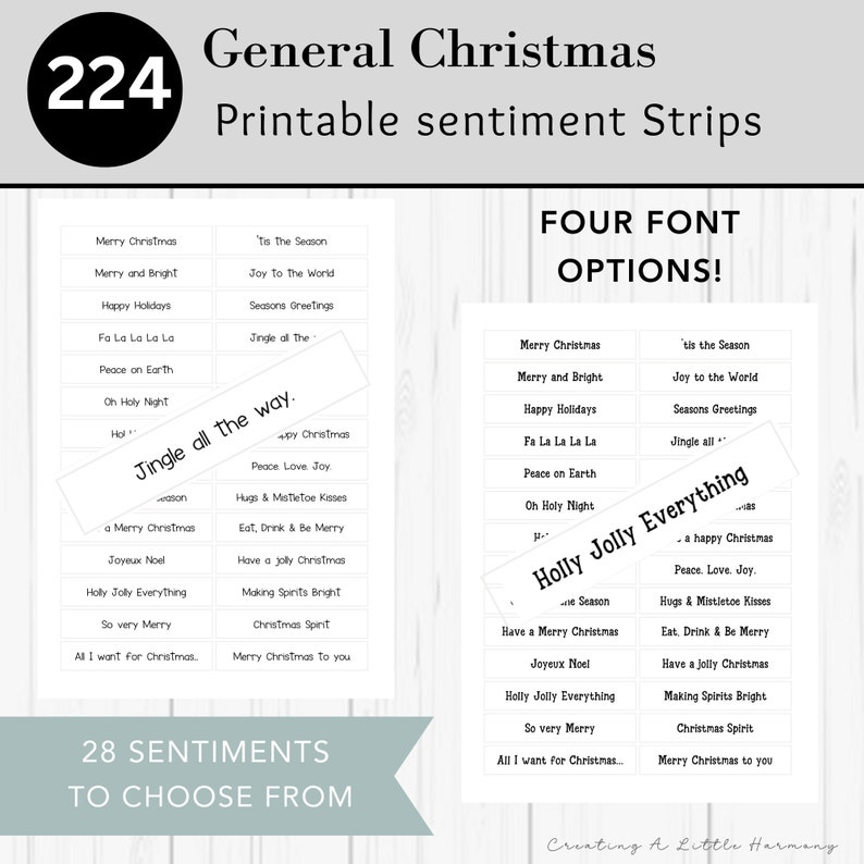 Printable Christmas Sentiment Strips | Black and White Sentiment Strips | Card Making ...