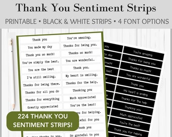 Druckbare Danke Gefühlsstreifen | Schwarz-weiße Sentiment Strips | Kartenherstellung, Papercraft, Journals, Mixed Media | Drucken und gestalten|