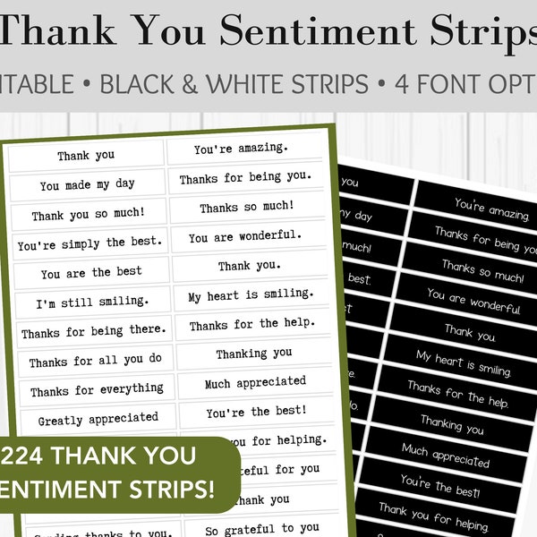 Printable Thank you Sentiment Strips | Black and White Sentiment Strips | Card making, Papercraft, Journals, Mixed Media | Print and create|