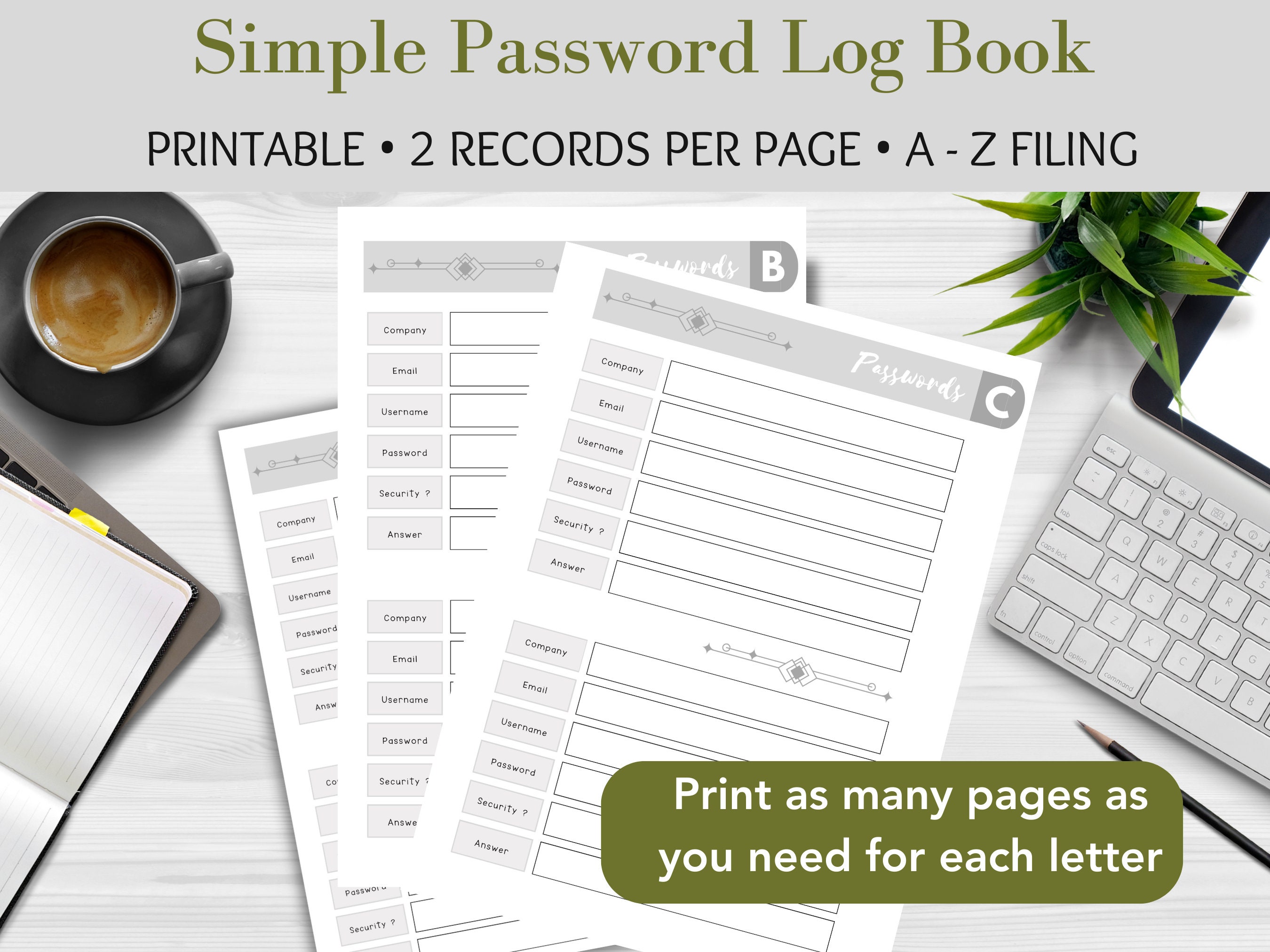 Printable Password Log Book Password List Easy Password Organisation ...