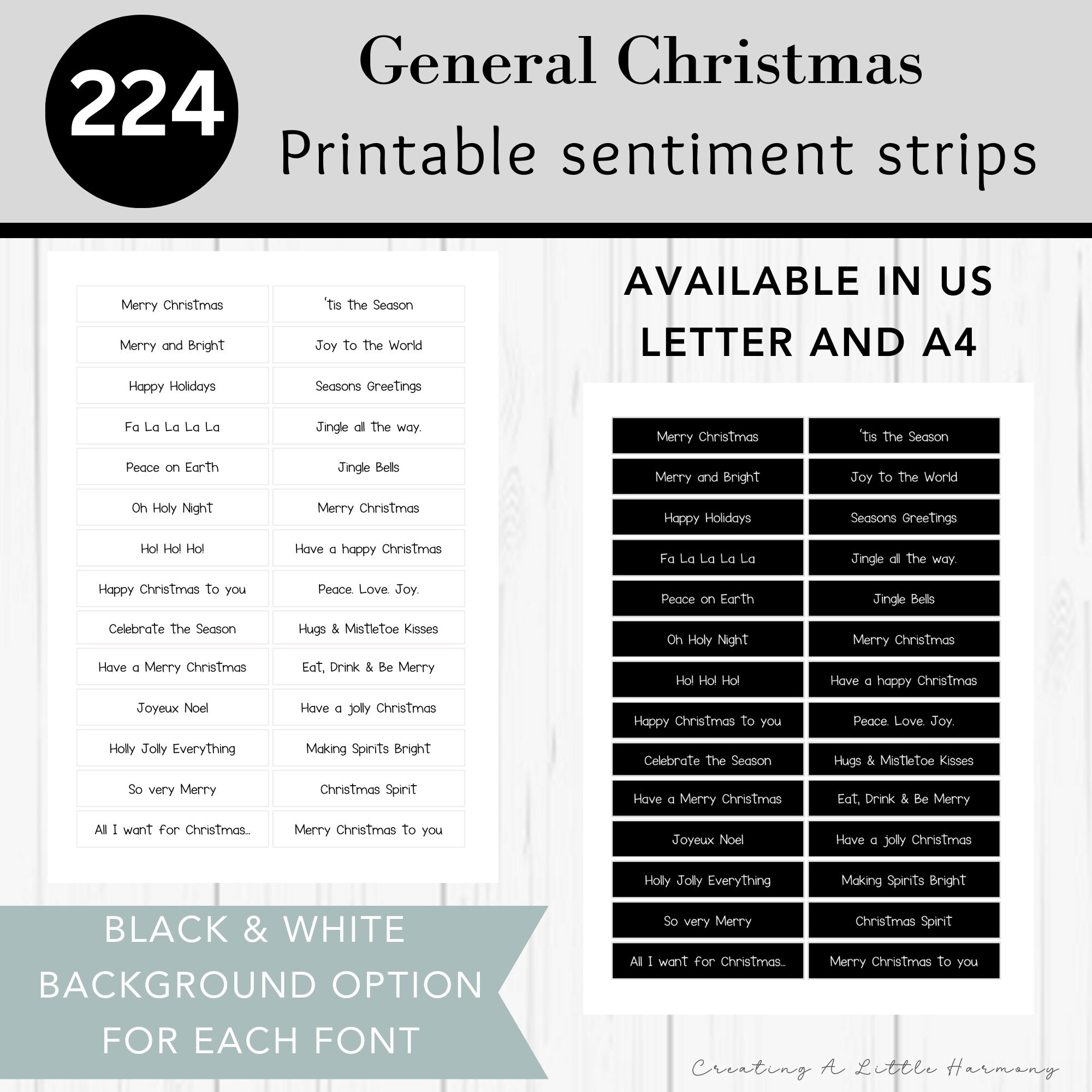 Printable Christmas Sentiment Strips | Black and White Sentiment Strips | Card Making ...