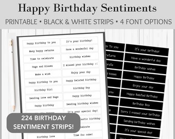 Printable Birthday Sentiment Strips | Black and White Sentiment Strips | Card Making, Papercraft, Journals, Mixed Media | Print and create |