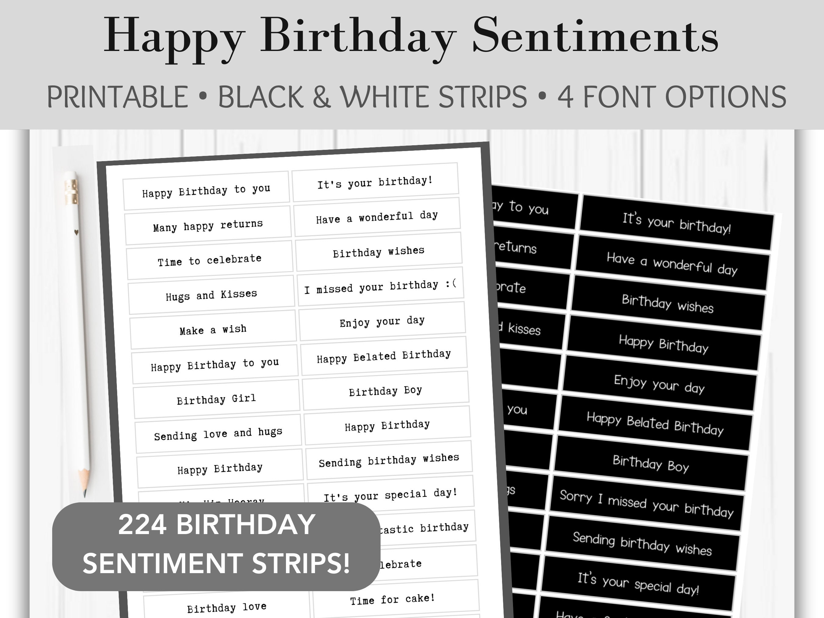 Printable Birthday Sentiment Strips Black and White Sentiment Strips Printable Birthday Sentiment Strips Black and White Sentiment Strips