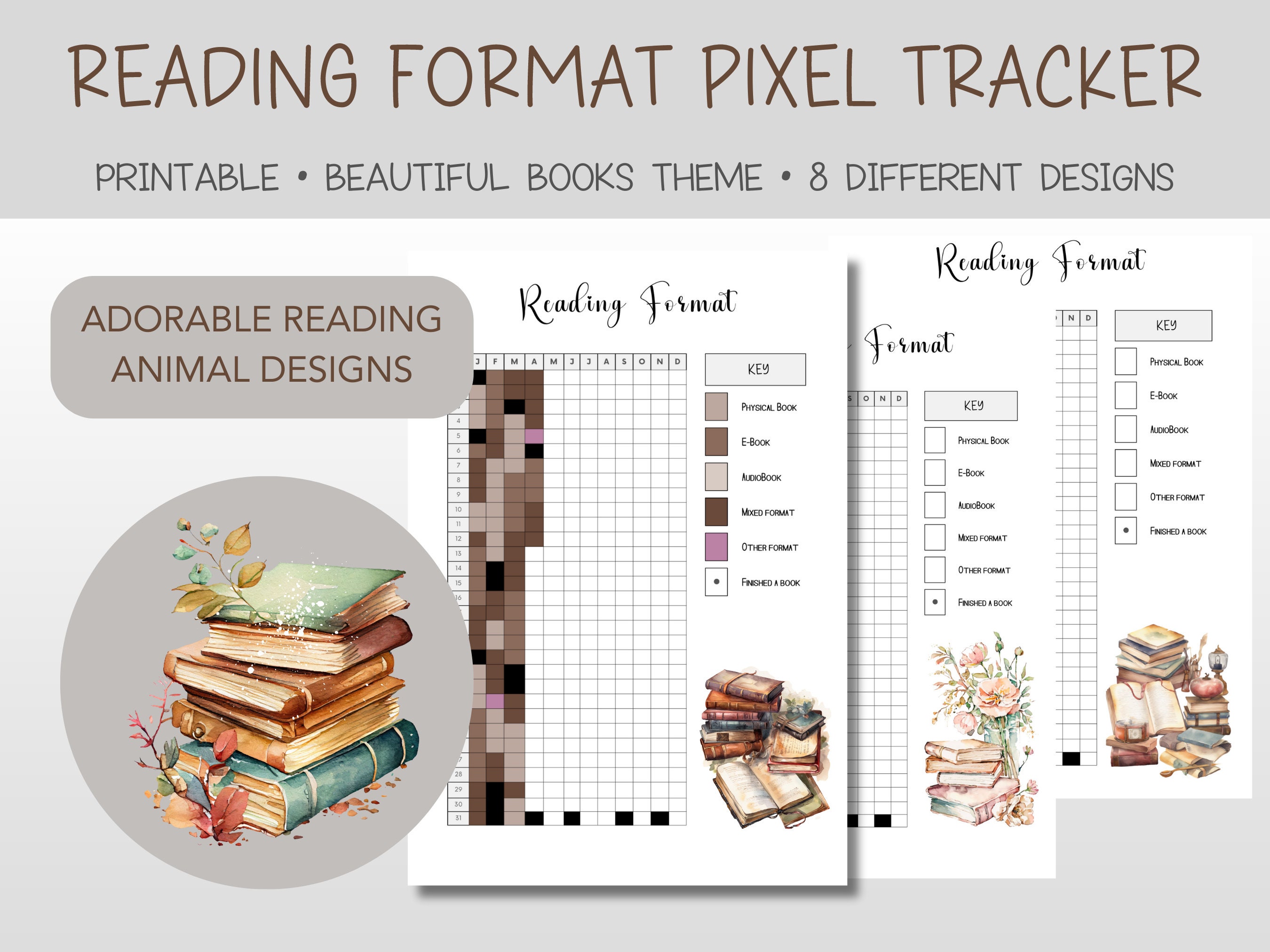 Pixel Reading Reading Format Pixel Tracker, Reading Journal Spread, Daily, Monthly ...