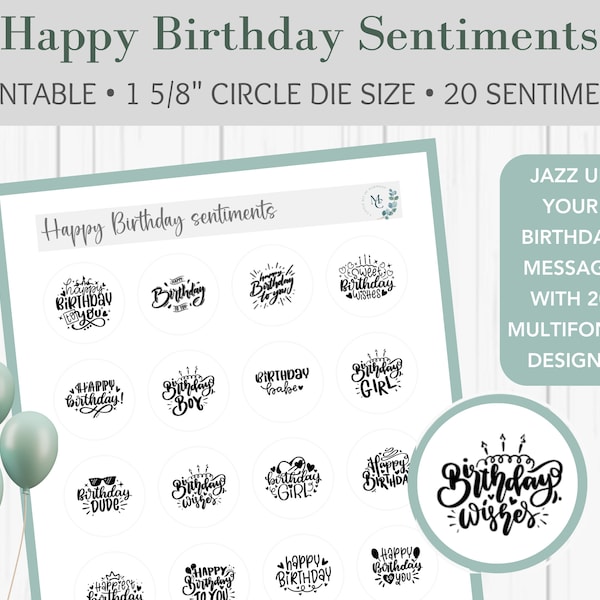 Printable Circle Birthday Sentiments | Happy Birthday Quotes | Card Making, Papercraft, Journals, Mixed Media | Print and Cut | Sentiments |