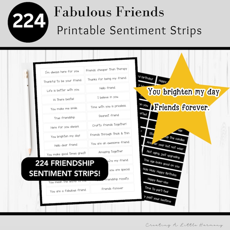 Printable Friendship Sentiment Strips, Black and White Sentiment Strips ...