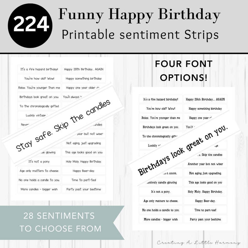 Printable Funny Birthday Sentiment Strips, Black and White Sentiment ...