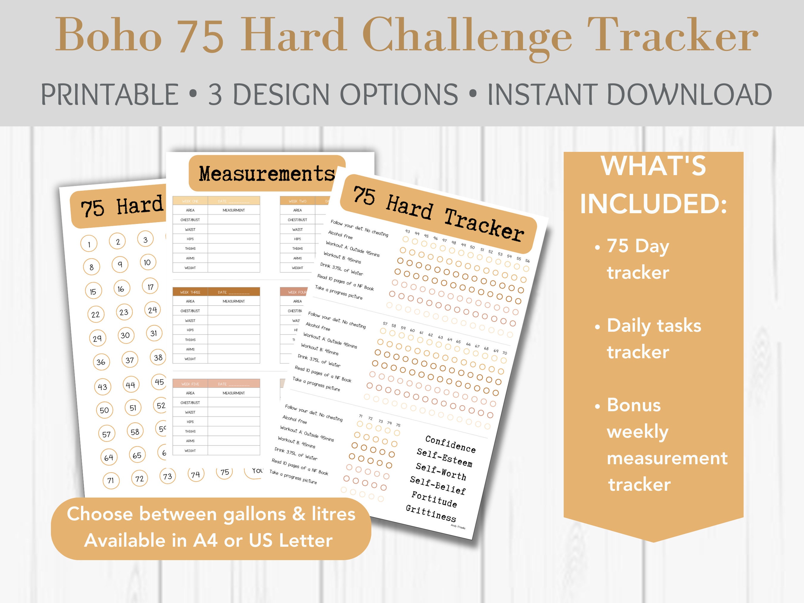 75 Hard Challenge Tracker Boho 75 Hard 75 Hard Challenge Checklist ...