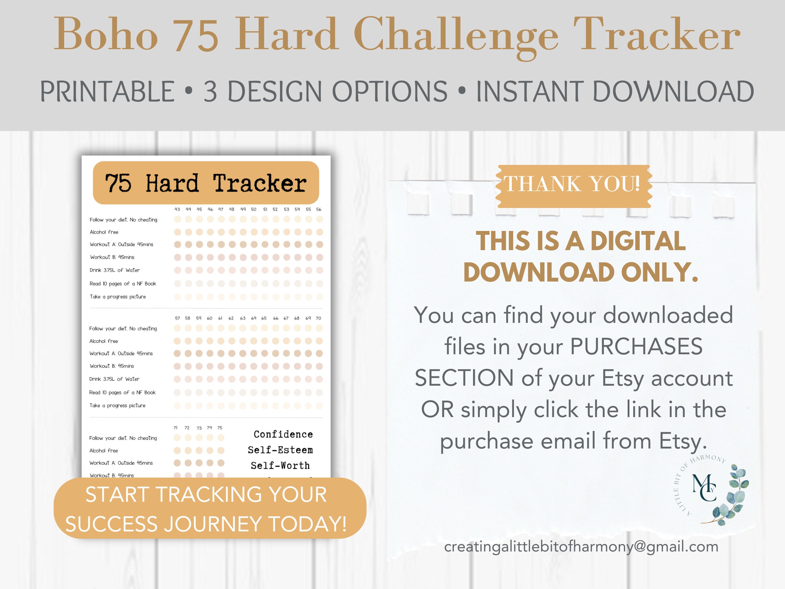 75 Hard Challenge Tracker Boho 75 Hard 75 Hard Challenge Checklist ...